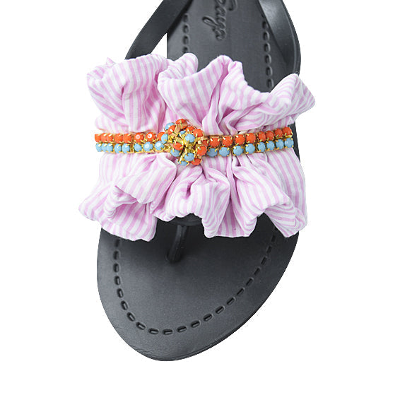 Pink Hudson- Stipe Ruffle Mid Wedge Flip Flops