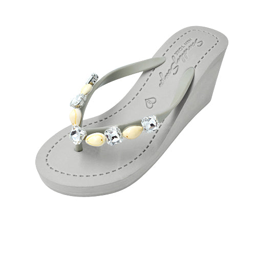 Shell Beach-Rhine Stone Embellished Women's High Wedge Flip Flops Sandal
