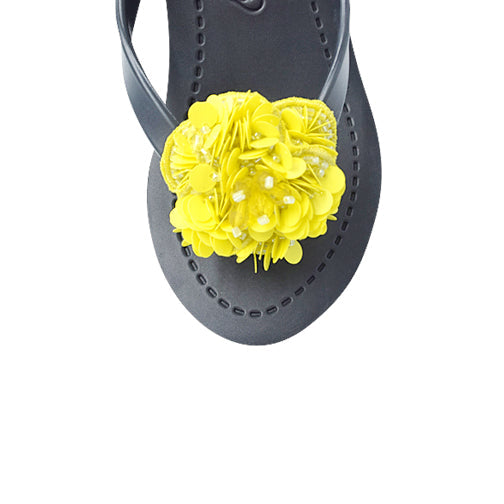 Noho Yellow Flower -  Sequence Embellished Women's High Wedge