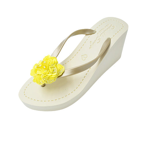 Noho Yellow Flower -  Sequence Embellished Women's High Wedge