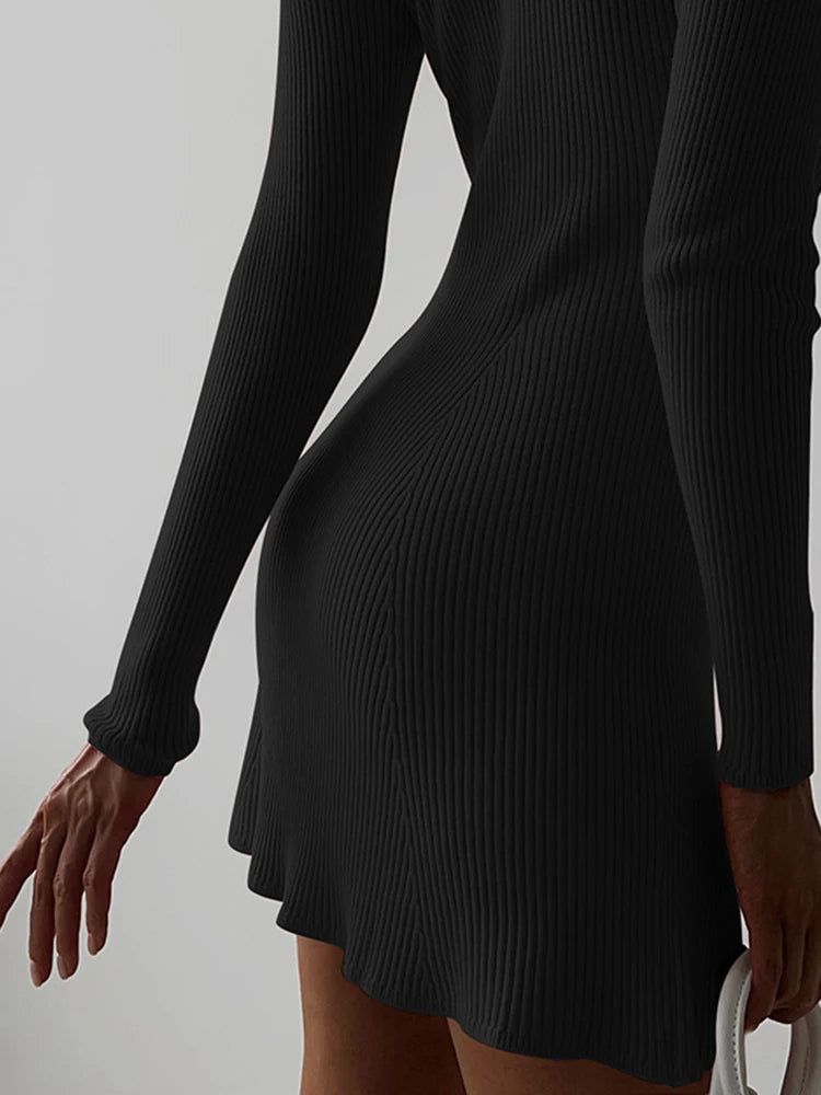 Solid Color Tight Long Sleeved Knitted Dress Women's New Autumn Winter Pullover Elegant Wrap Buttocks Dresses