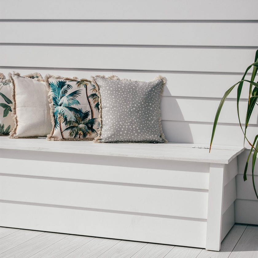 Cushion Cover-Coastal Fringe-Palm Trees Natural-45cm X 45cm