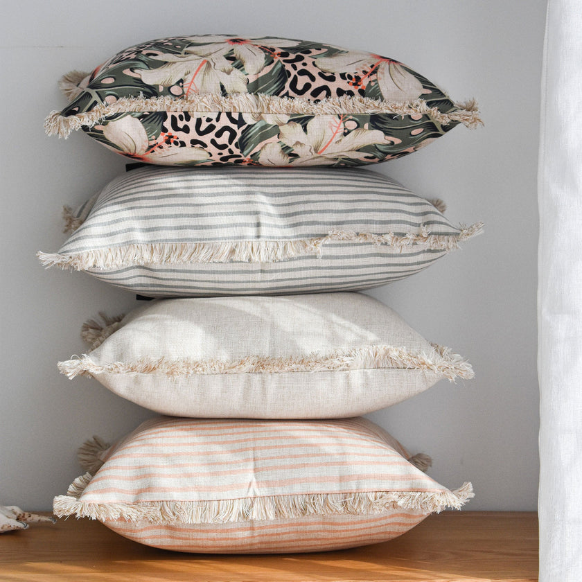 Cushion Cover-Coastal Fringe-Solid Natural-35cm X 50cm