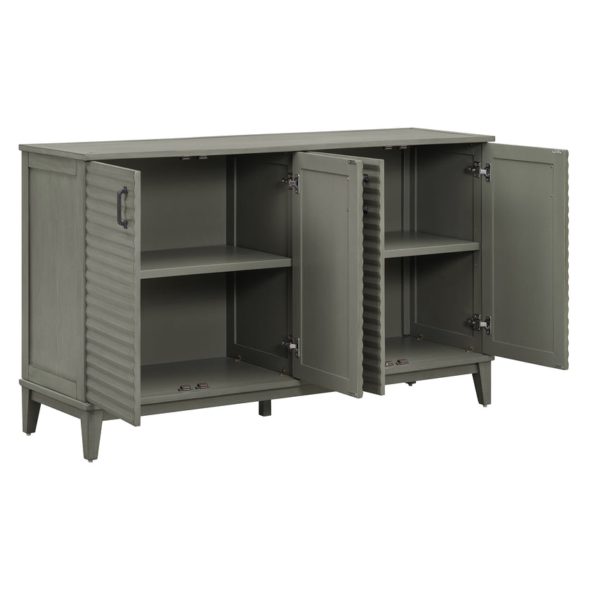TREXM side panel with 4-door large storage buffet, adjustable shelves and metal handles (antique gray)