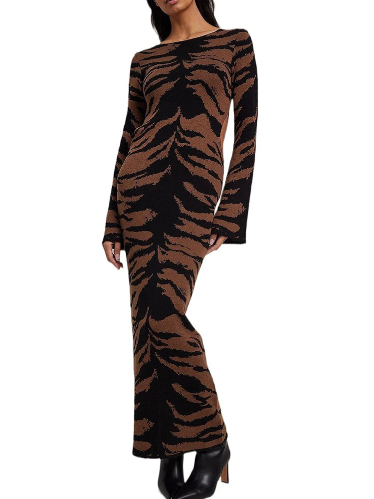 Trendy Personality Leopard Print Women's Long Sleeve Dresses