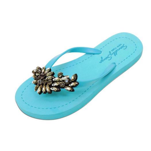 Manhattan Black - Crystal Stones Embellished Flat Flip Flops Sandal