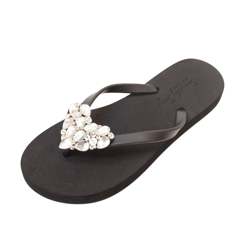 Crystal Heart - Rhine Stone Embellished Women's Flat Flip Flops