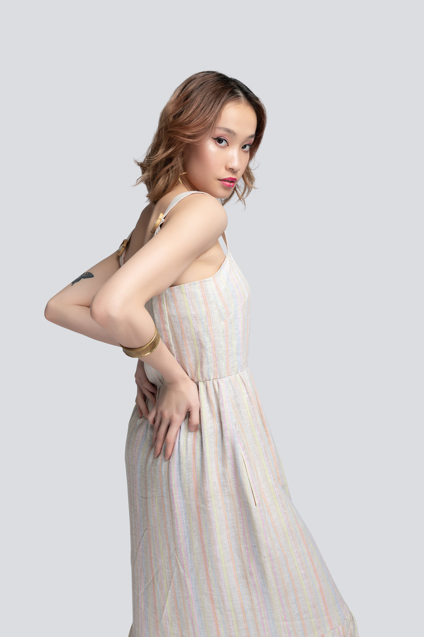Gabriella Tiered Sundress in Striped Linen