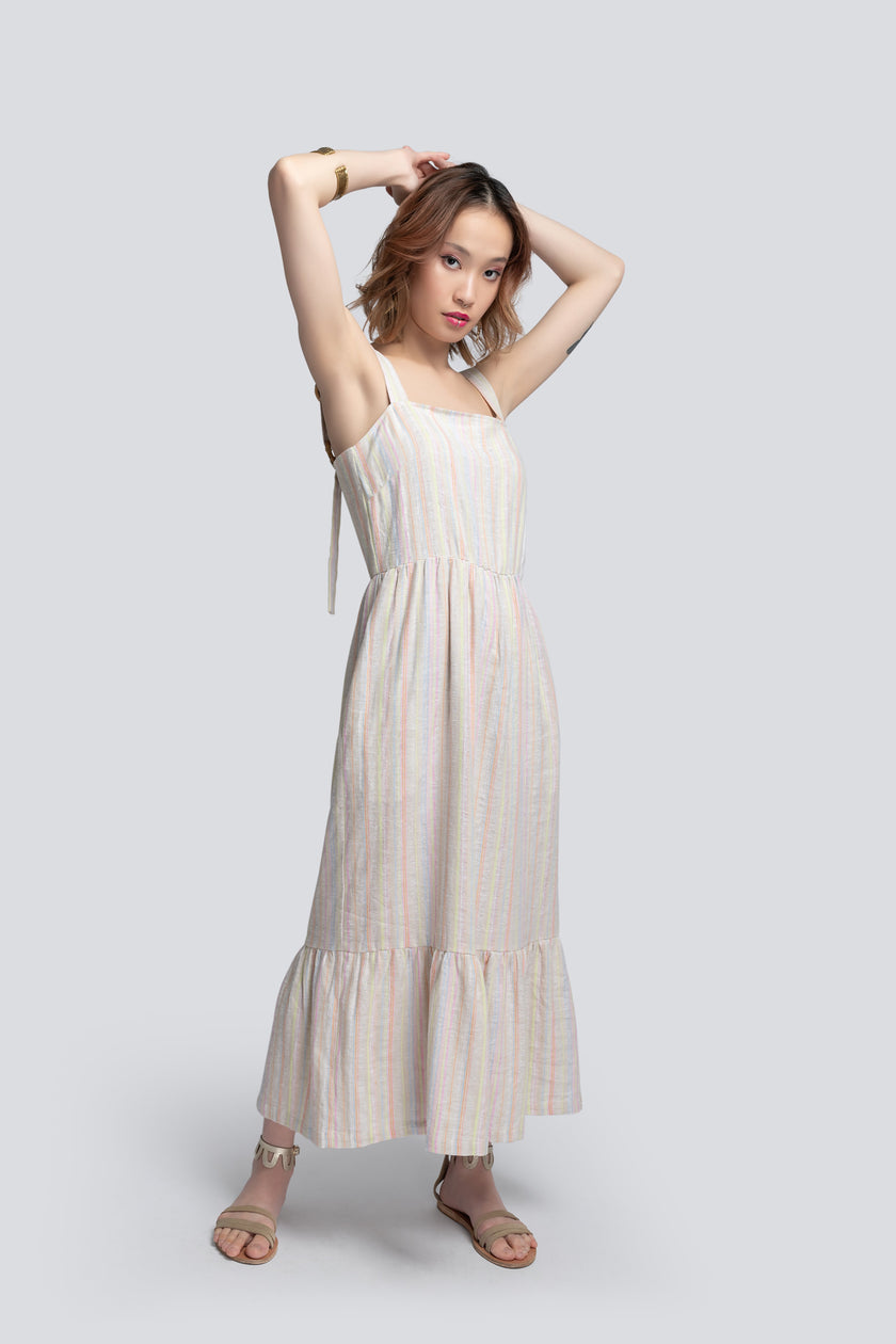 Gabriella Tiered Sundress in Striped Linen