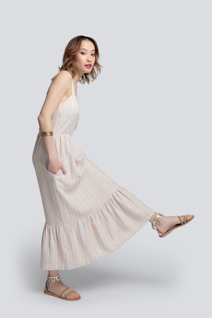 Gabriella Tiered Sundress in Striped Linen