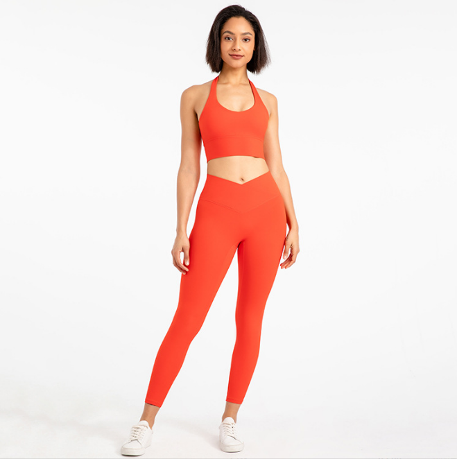 Candy Colors Women's Activewear Halter Top & Sports Bra Yoga Leggings Set
