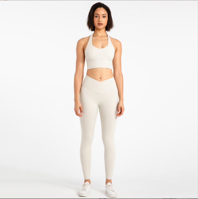 Candy Colors Women's Activewear Halter Top & Sports Bra Yoga Leggings Set