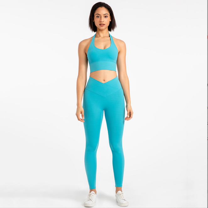 Candy Colors Women's Activewear Halter Top & Sports Bra Yoga Leggings Set