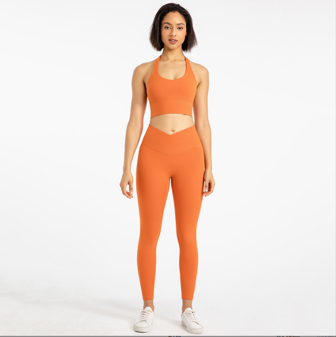 Candy Colors Women's Activewear Halter Top & Sports Bra Yoga Leggings Set