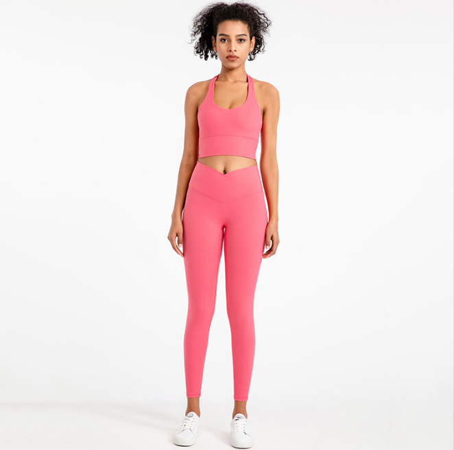 Candy Colors Women's Activewear Halter Top & Sports Bra Yoga Leggings Set