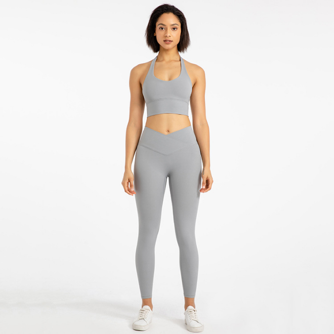 Candy Colors Women's Activewear Halter Top & Sports Bra Yoga Leggings Set