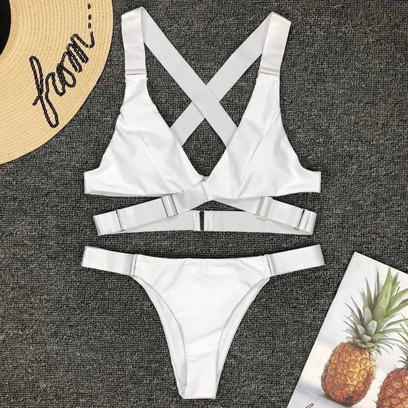 Adjustable Bandage Thong Bikini Set - Swimsuit for Women in Multiple Colors