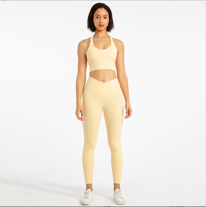 Candy Colors Women's Activewear Halter Top & Sports Bra Yoga Leggings Set