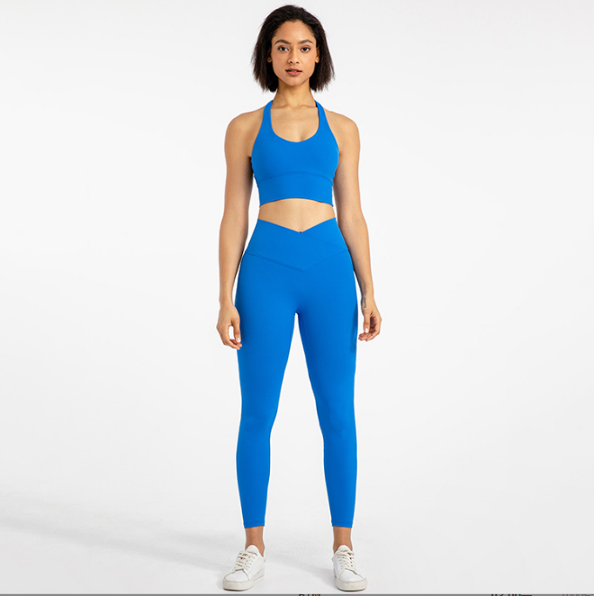 Candy Colors Women's Activewear Halter Top & Sports Bra Yoga Leggings Set