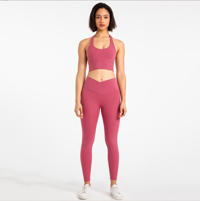 Candy Colors Women's Activewear Halter Top & Sports Bra Yoga Leggings Set