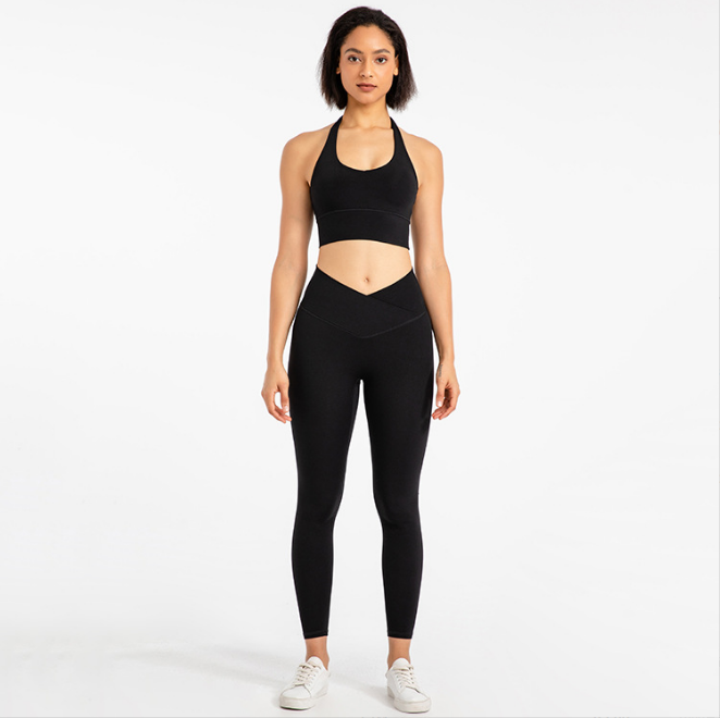 Candy Colors Women's Activewear Halter Top & Sports Bra Yoga Leggings Set