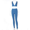 TG037  Hot Sale Women's V-Neck Sports 2 Piece Yoga Set Solid Color Custom Bra and Legging Yoga Wear