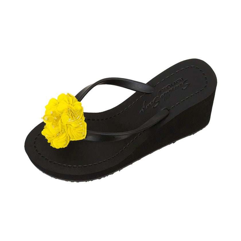Noho Yellow Flower -  Sequence Embellished Women's High Wedge