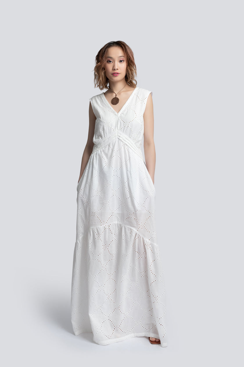 Kayla Tiered Dress in White