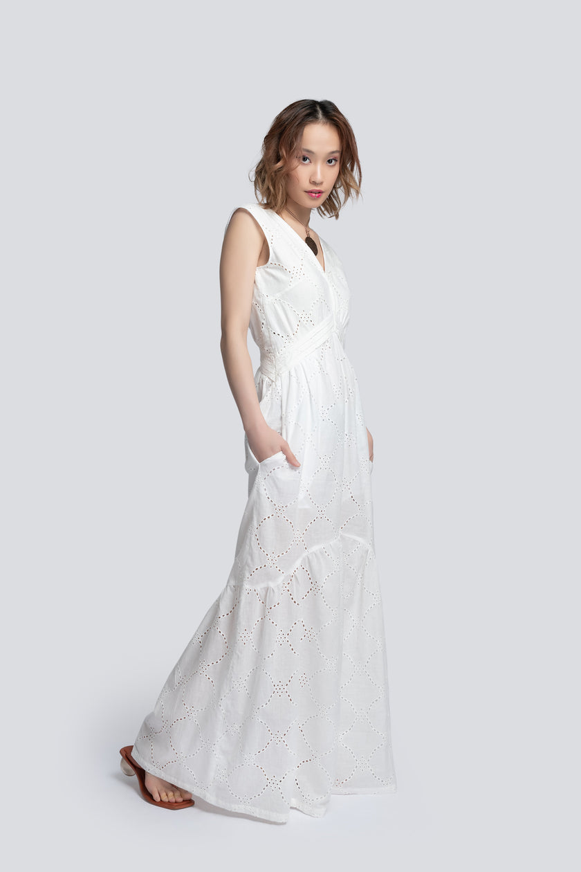 Kayla Tiered Dress in White