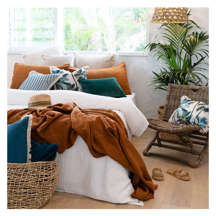 Cushion Cover-Coastal Fringe-Palm Trees Natural-45cm X 45cm
