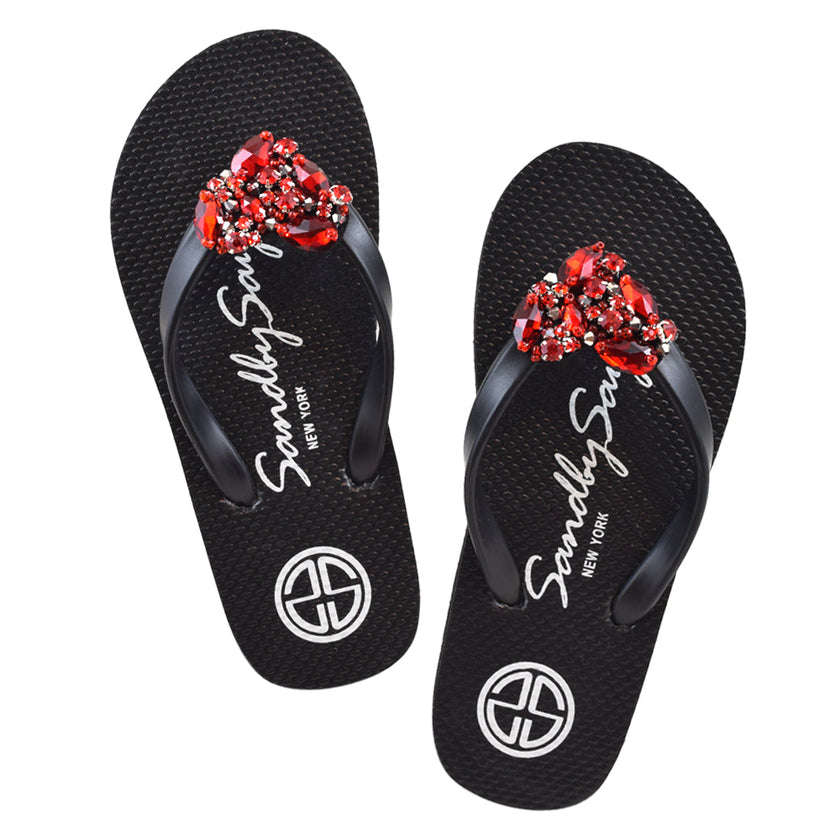 Red Heart Rhinestone Embellished - Girls Flip Flops Sandal