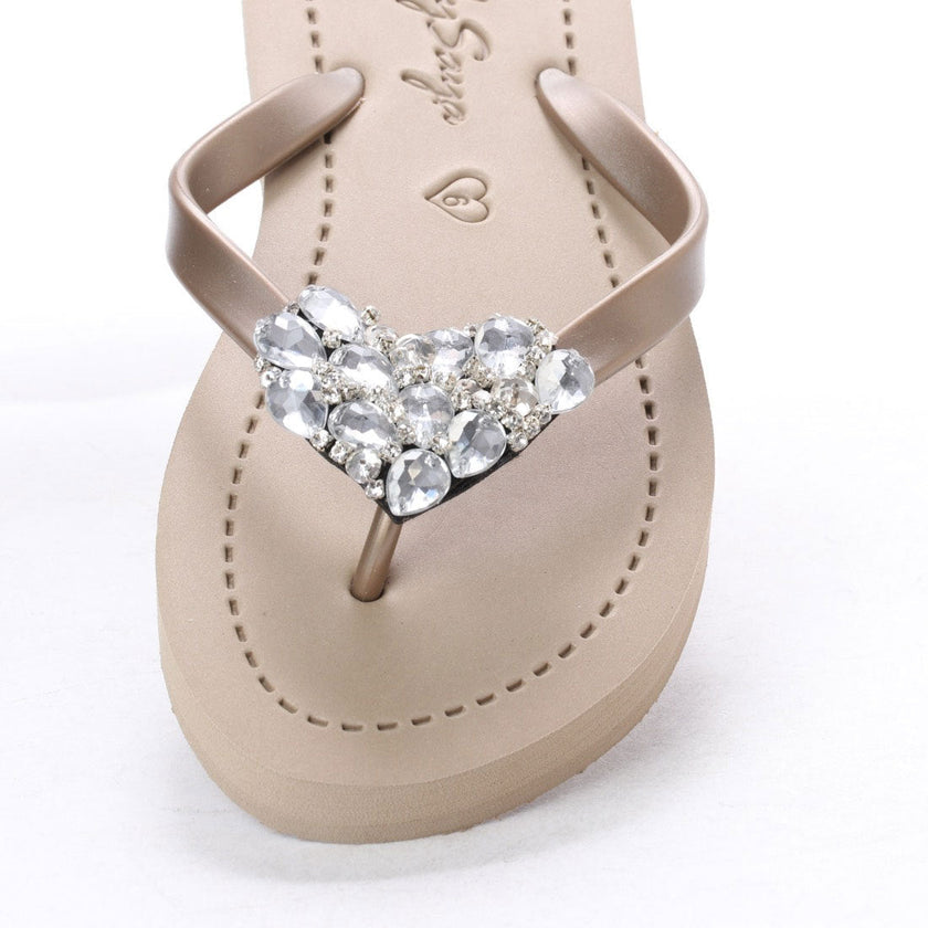 Crystal Heart - Rhine Stone Embellished Women's Flat Flip Flops