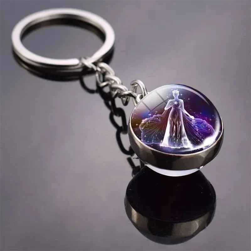 12 Constellation Keychain with Luminous Time Stone Pendant - Creative Fashion Accessory Gift