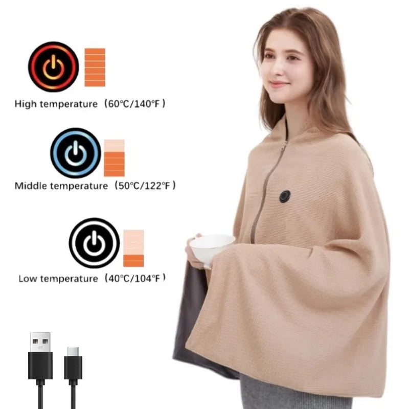 Cozy Comfort: Portable USB Heated Blanket Shawl for On-the-Go Warmth