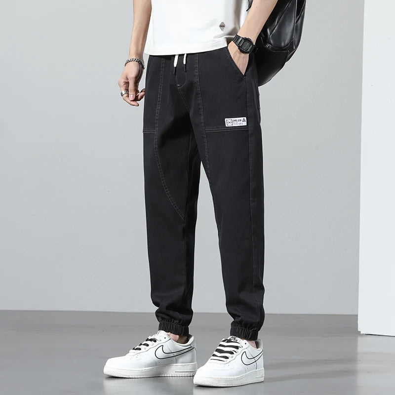 Spring Summer Cotton Thin Joggers with Elastic Waist for Men