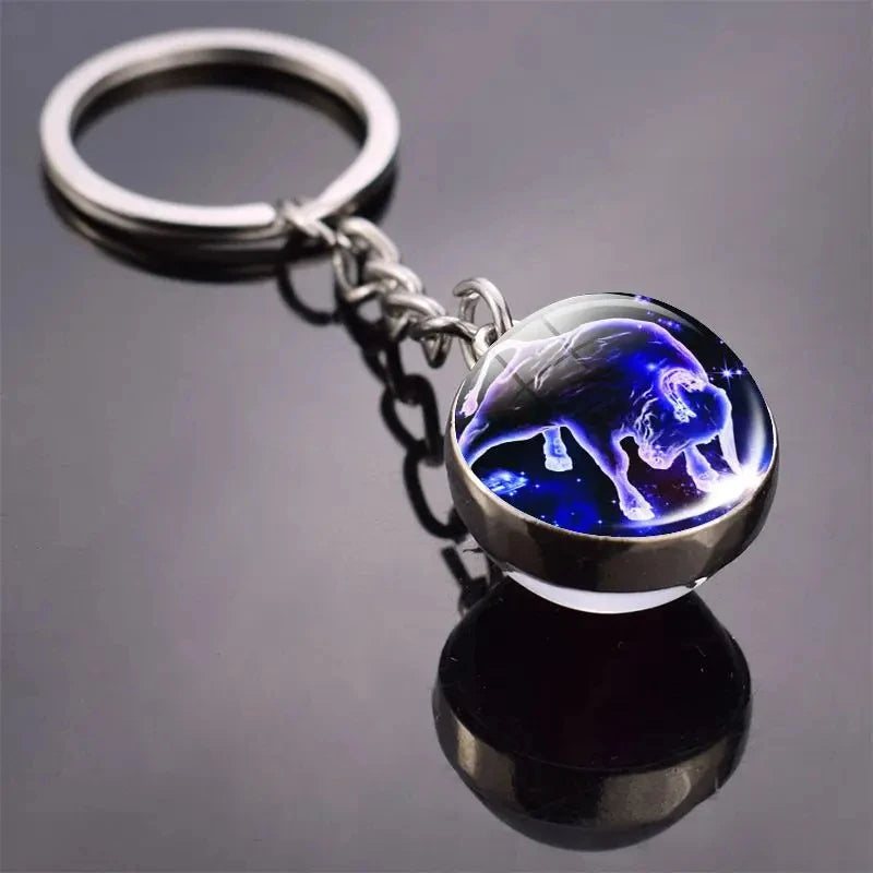 12 Constellation Keychain with Luminous Time Stone Pendant - Creative Fashion Accessory Gift