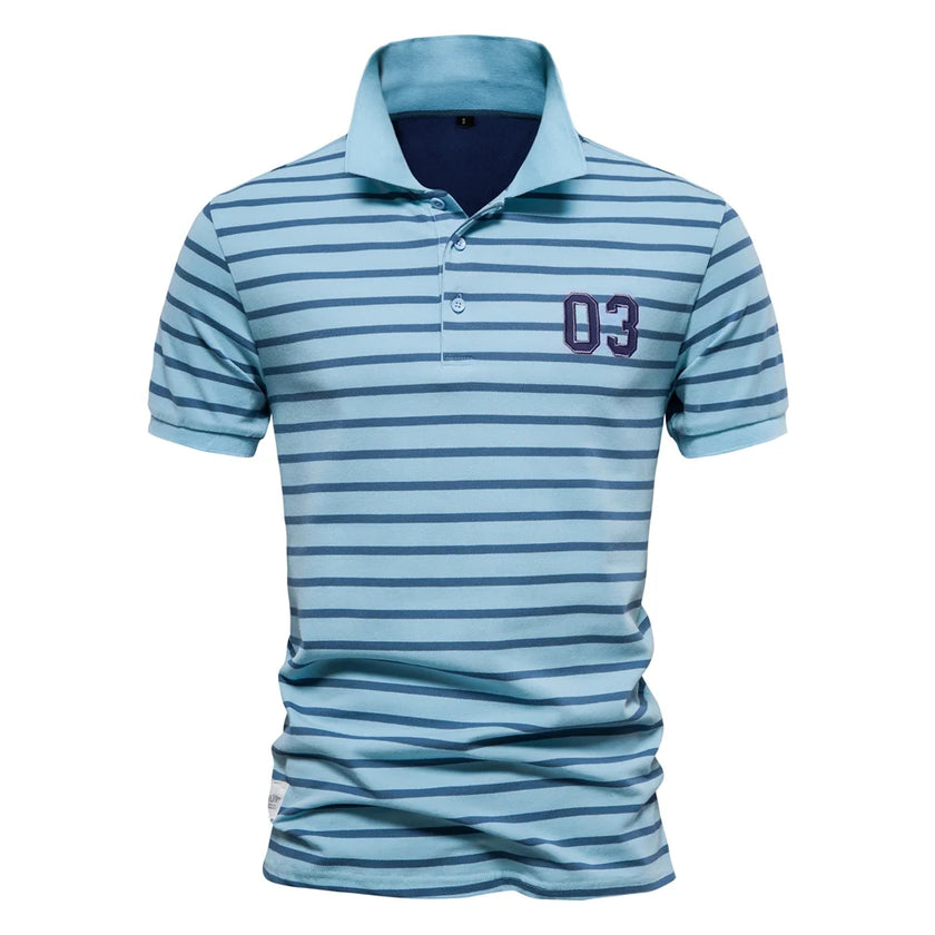 Men's Cotton Short Sleeve Striped Contrast Polo Shirts - High Quality