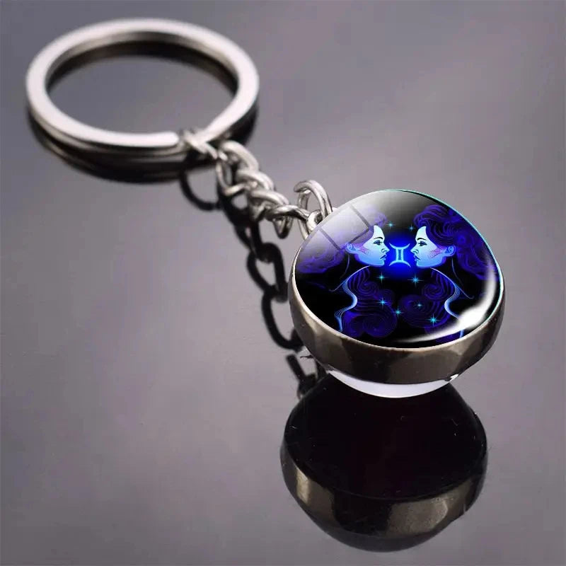 12 Constellation Keychain with Luminous Time Stone Pendant - Creative Fashion Accessory Gift