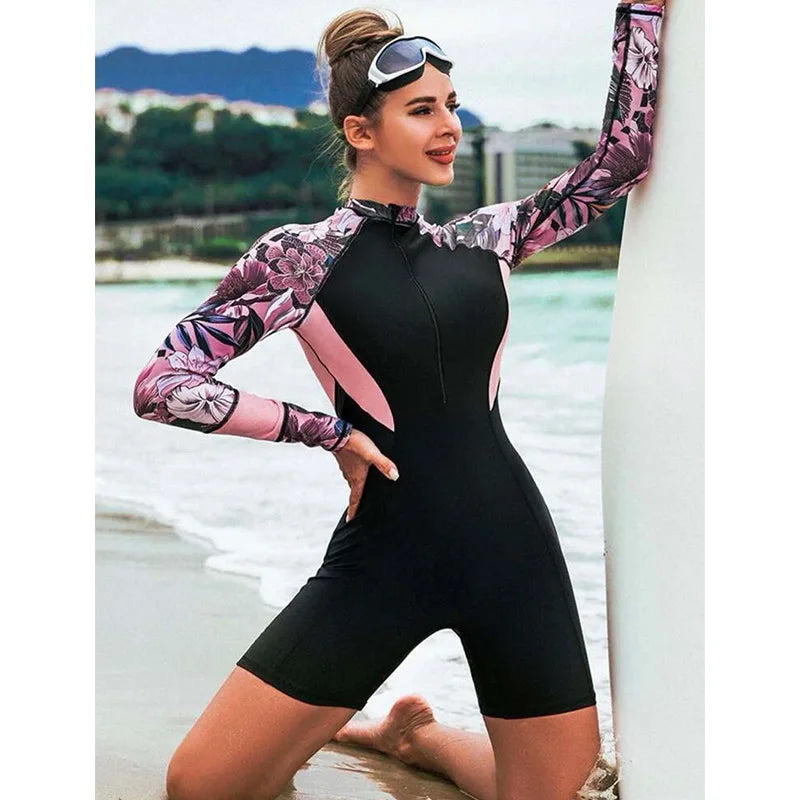Long Sleeve Bikini Set Surf Swimwear Two-Piece Tankini Bathing Suit