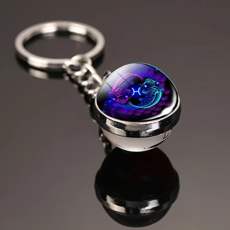 12 Constellation Keychain with Luminous Time Stone Pendant - Creative Fashion Accessory Gift
