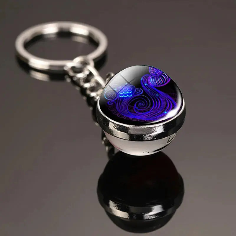 12 Constellation Keychain with Luminous Time Stone Pendant - Creative Fashion Accessory Gift