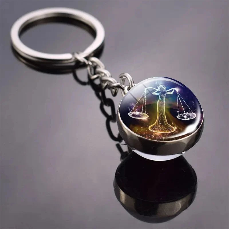 12 Constellation Keychain with Luminous Time Stone Pendant - Creative Fashion Accessory Gift