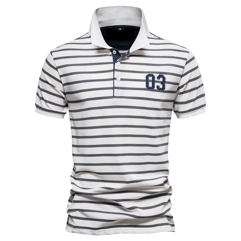Men's Cotton Short Sleeve Striped Contrast Polo Shirts - High Quality