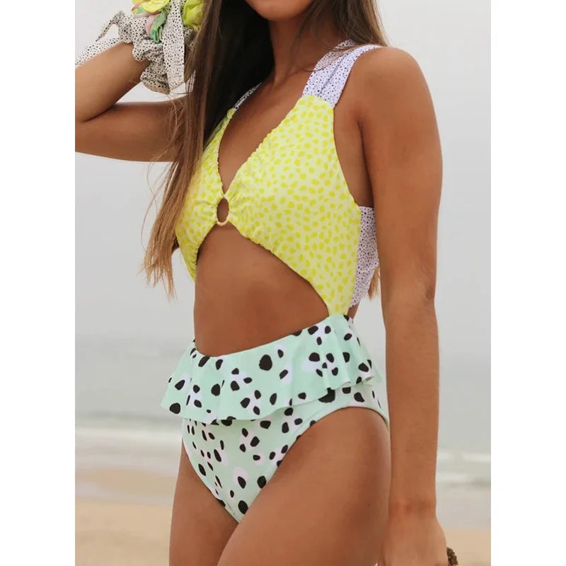 Braided Strap Elegant Hollow Out Blue One Piece Swimsuit