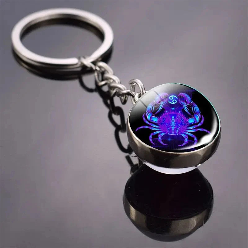 12 Constellation Keychain with Luminous Time Stone Pendant - Creative Fashion Accessory Gift
