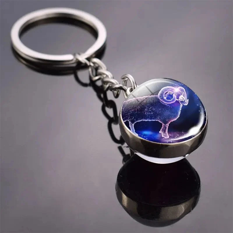 12 Constellation Keychain with Luminous Time Stone Pendant - Creative Fashion Accessory Gift