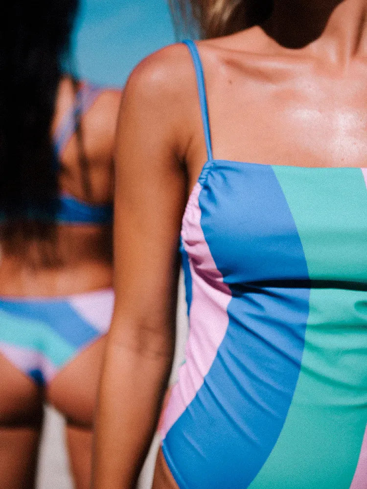 Braided Strap Elegant Hollow Out Blue One Piece Swimsuit