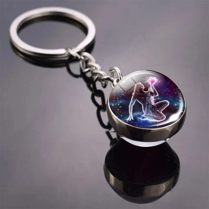 12 Constellation Keychain with Luminous Time Stone Pendant - Creative Fashion Accessory Gift