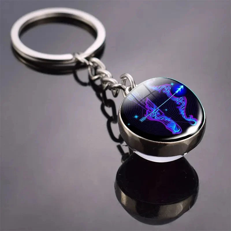 12 Constellation Keychain with Luminous Time Stone Pendant - Creative Fashion Accessory Gift