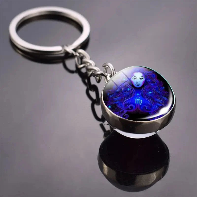 12 Constellation Keychain with Luminous Time Stone Pendant - Creative Fashion Accessory Gift